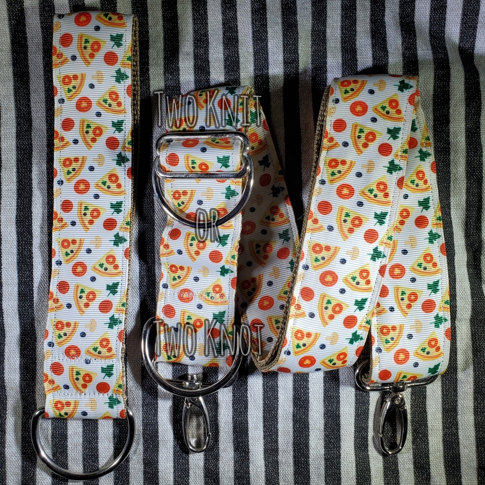 Hand Crafted Pizza Print Crossbody Strap with Pepperoni Mushroom And Key Fob NWT